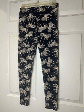 LuLaRoe Navy Leggings with Cream Horse Print